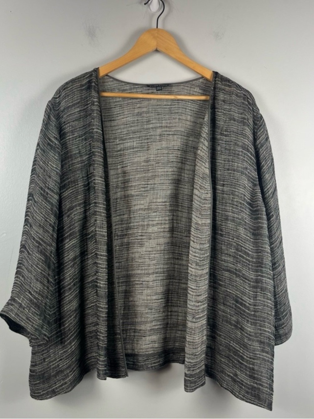EILEEN FISHER Linen Gauze Open Front Lightweight Cardigan Gray Semi Sheer XL - Picture 2 of 6